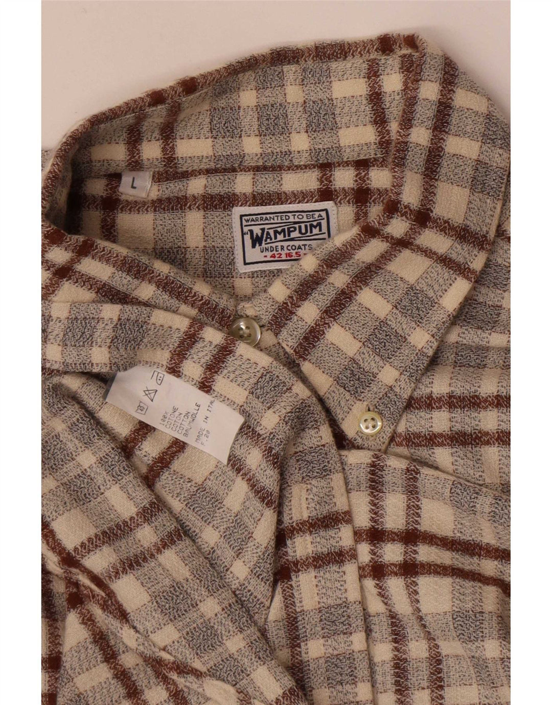 Camisa masculina de flanela Wampum grande algodão xadrez bege
