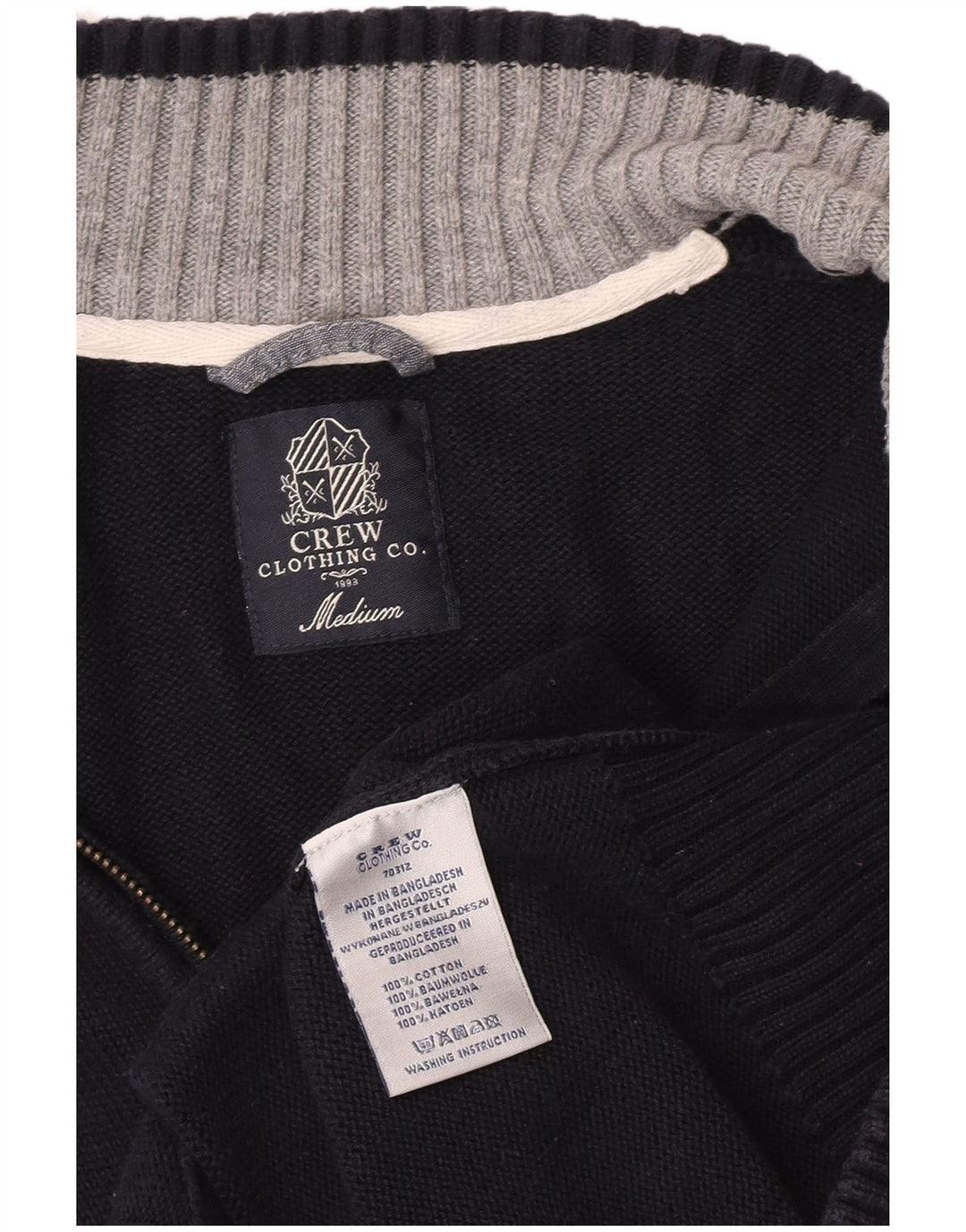 Crew Clothing Mens Cardigan Suéter Médio Azul Marinho Algodão