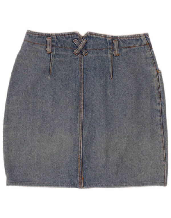 Mini saia jeans feminina vintage W26 pequena azul