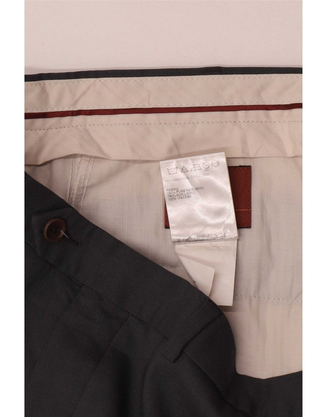 Calça masculina de terno reto Marks & Spencer W36 L29 cinza nova lã