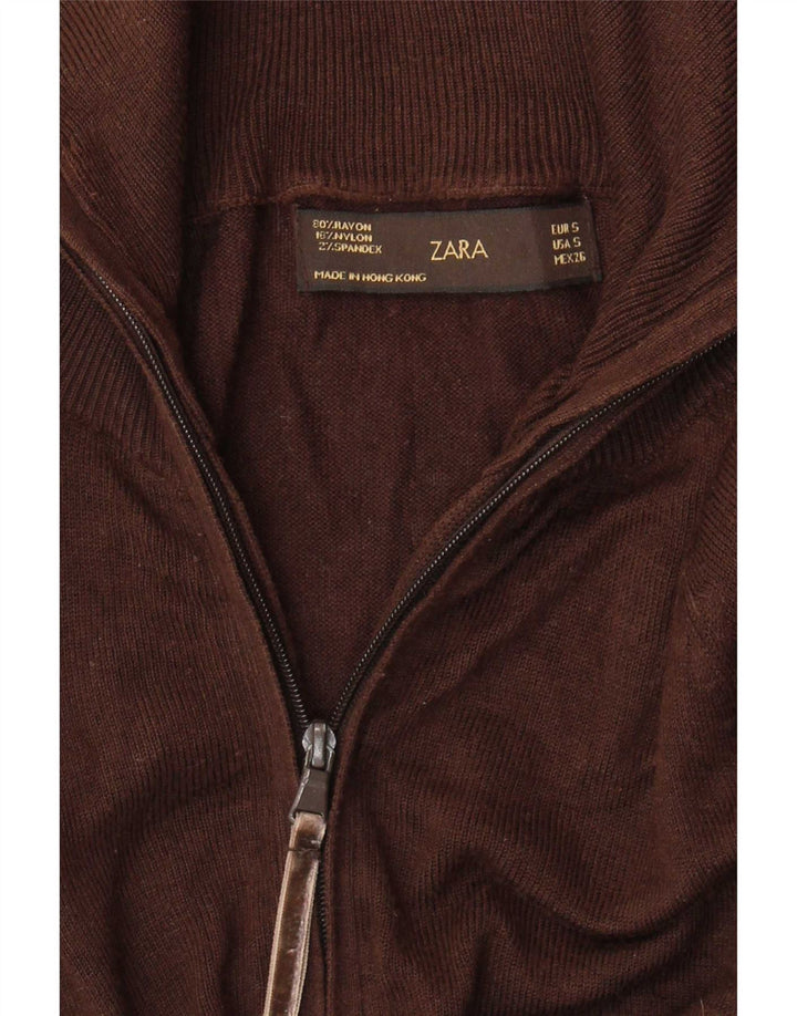 Suéter cardigã feminino Zara Reino Unido 8 pequeno rayon marrom