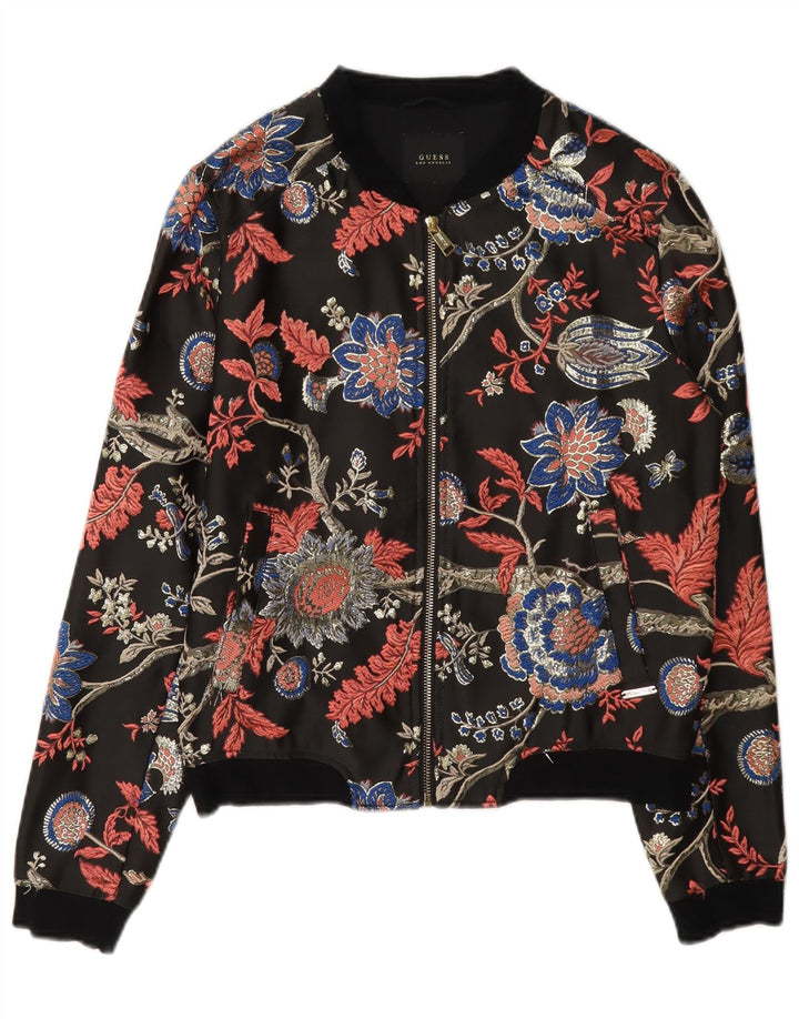 Jaqueta bomber feminina Guess UK 6 XS preta floral poliéster
