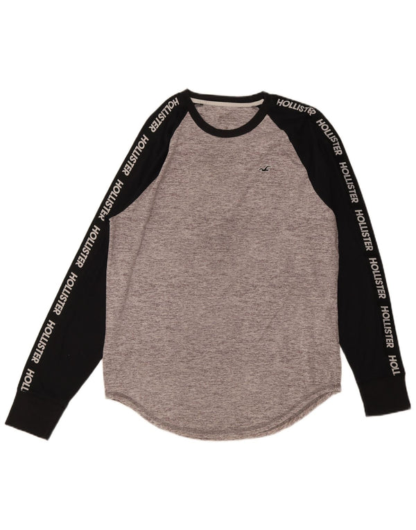 Top gráfico masculino Hollister manga comprida algodão colorblock cinza médio