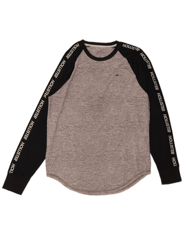 Top gráfico masculino Hollister manga comprida algodão colorblock cinza médio
