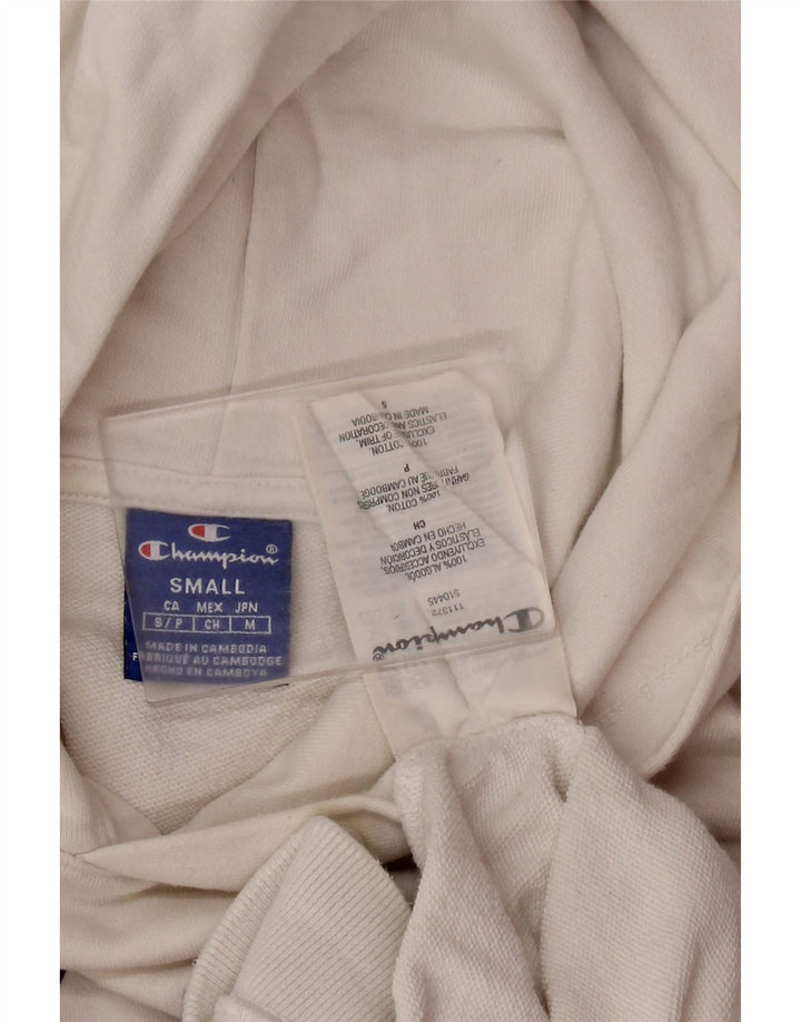 CHAMPION Suéter feminino com capuz e manga curta com estampa gráfica UK 10 pequeno branco