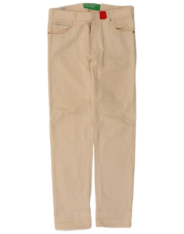 Calça feminina reta casual Benetton W32 L32 algodão bege