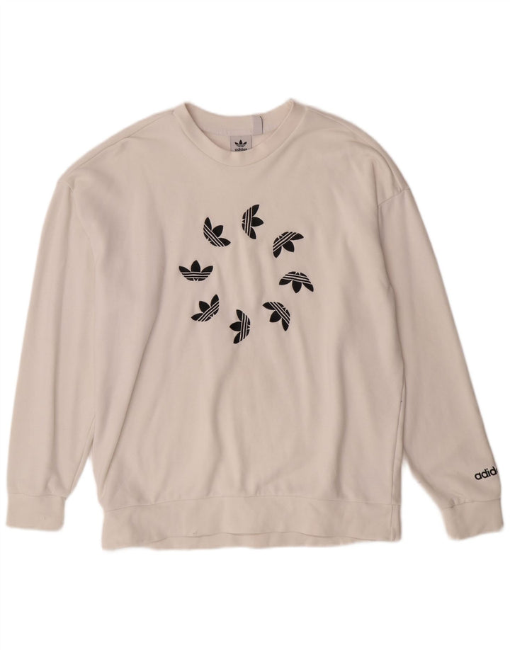 ADIDAS Womens Oversized Graphic Sweatshirt Jumper UK 12 Médio Off White