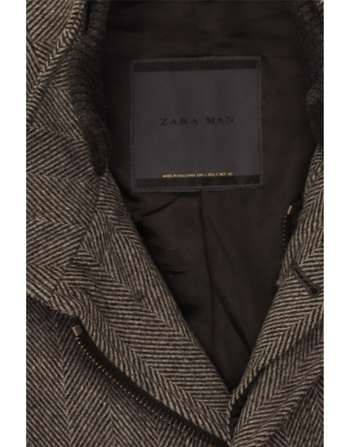 Sobretudo masculino Zara UK 40 grande espinha de peixe cinza