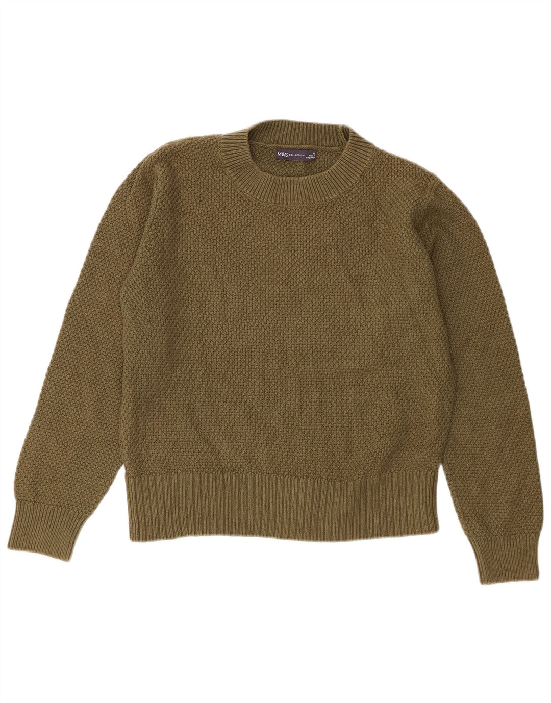 Suéter feminino Marks & Spencer com gola redonda Reino Unido 12 algodão cáqui médio