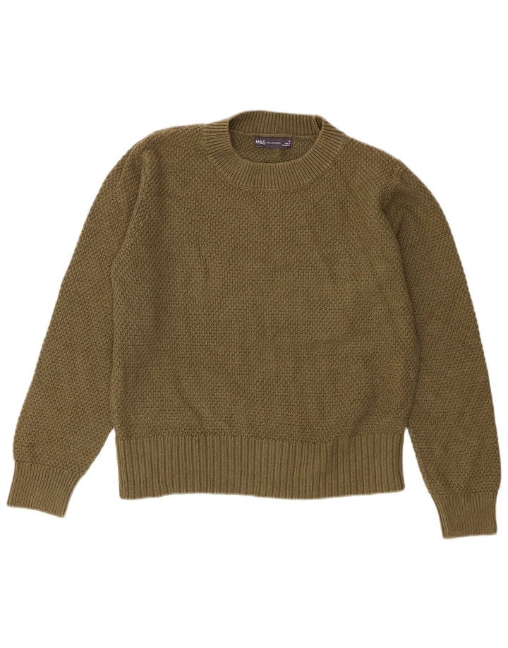 Suéter feminino Marks & Spencer com gola redonda Reino Unido 12 algodão cáqui médio