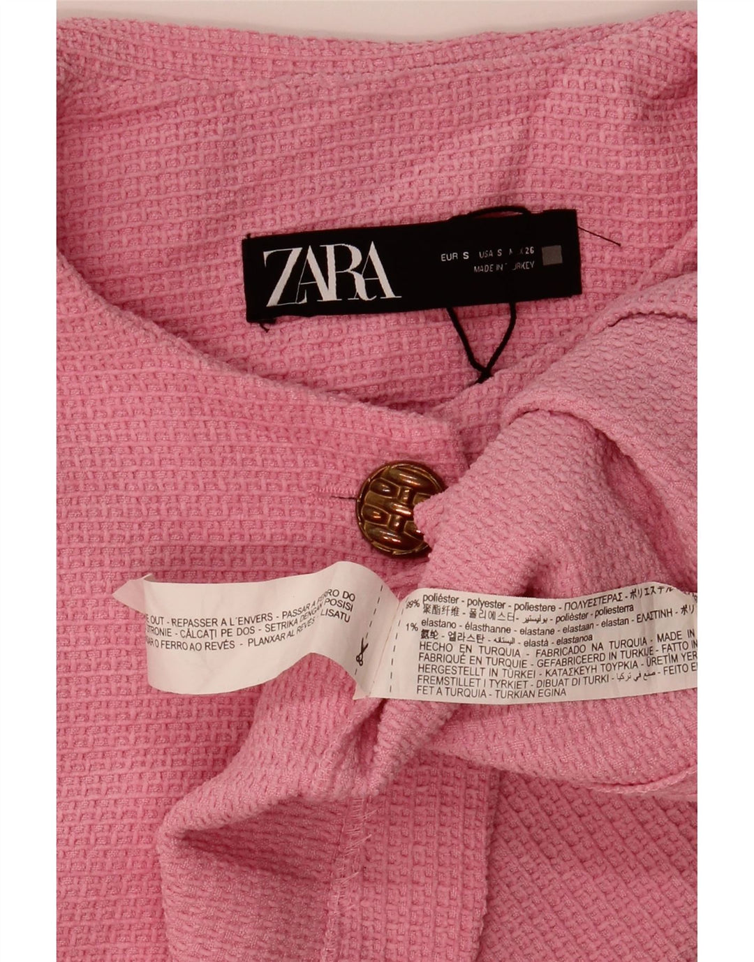 Suéter feminino Zara Crop Cardigan UK 10 pequeno poliéster rosa