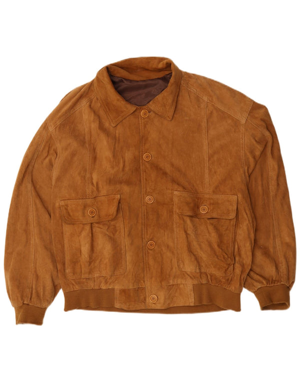 Jaqueta bomber masculina vintage de camurça UK 44 2XL marrom