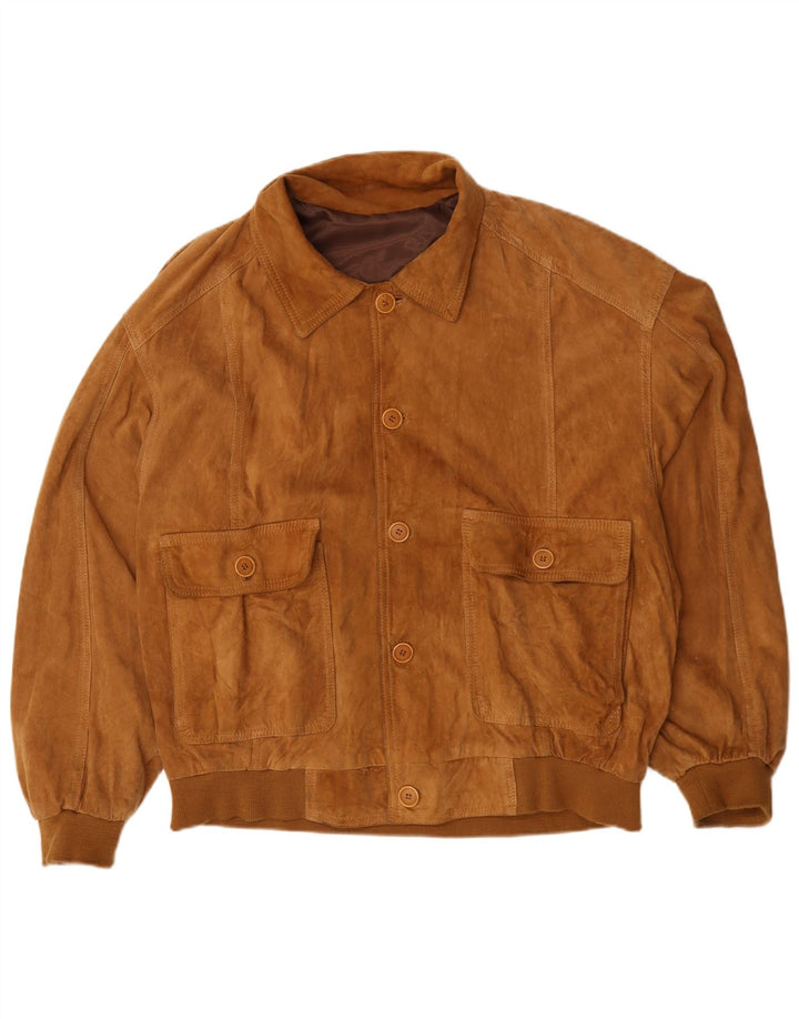 Jaqueta bomber masculina vintage de camurça UK 44 2XL marrom