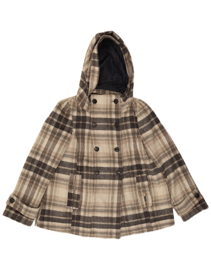 Zara Womens Hooded Pea Coat UK 14 Poliéster xadrez cinza médio
