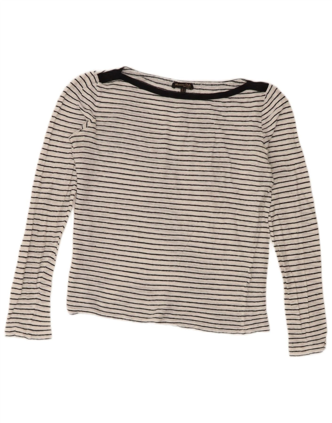 Top feminino Massimo Dutti de manga comprida UK 10 pequeno listrado branco náutico