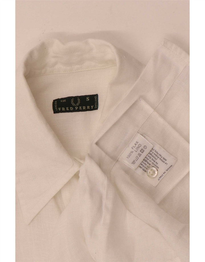 Camisa feminina de manga 3/4 Fred Perry UK 10 pequena linho branco