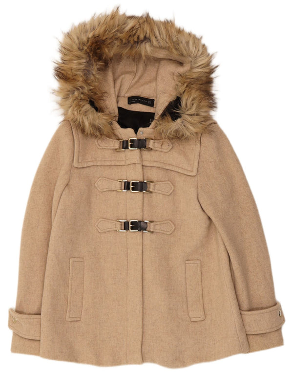 Zara Womens Hooded Oversized Duffle Coat Reino Unido 6 XS Bege