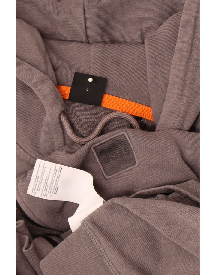 Suéter masculino Hugo Boss com capuz e zíper grande algodão cinza