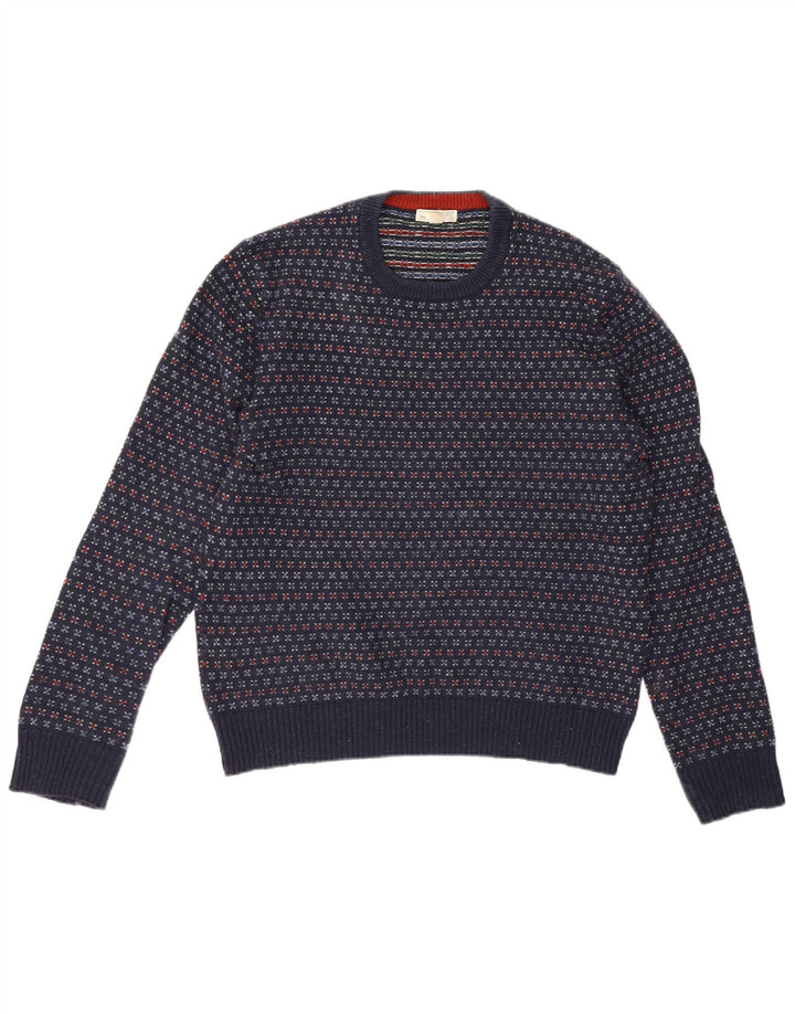 Suéter masculino Gap com gola redonda, lã manchada azul marinho médio