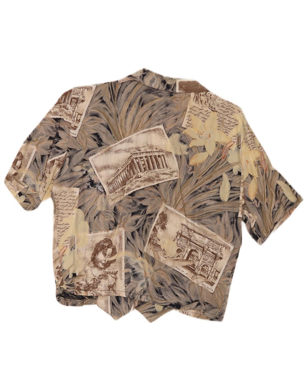 Blusa feminina vintage com estampa gráfica UK 12 cinza médio floral