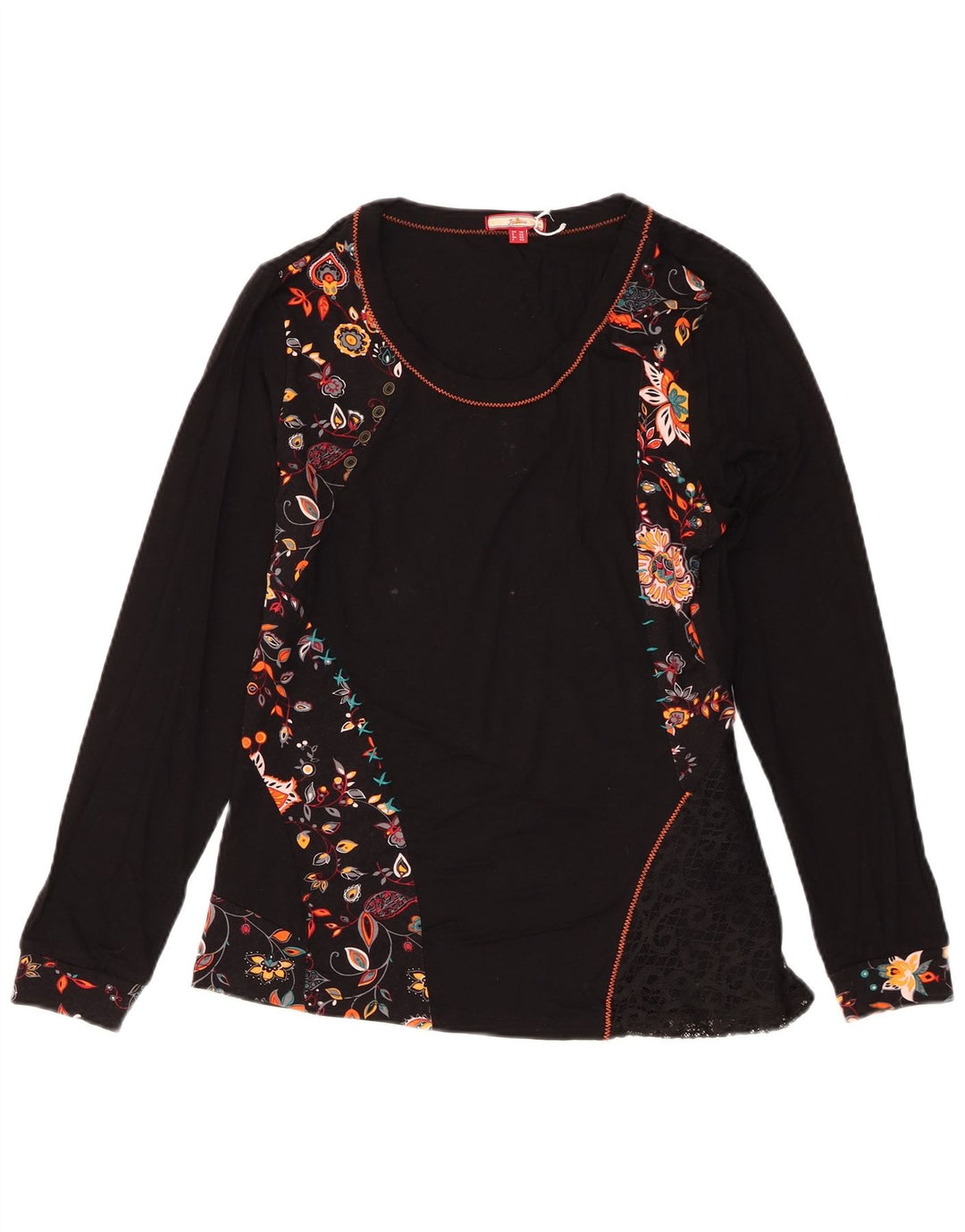 Top feminino Joe Browns manga comprida Reino Unido 14 viscose floral preta média