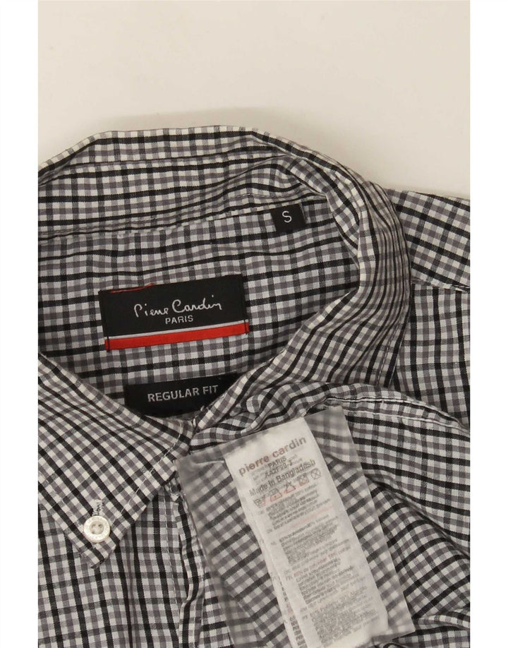 Pierre Cardin Camisa masculina de manga curta regular fit pequena cinza guingão