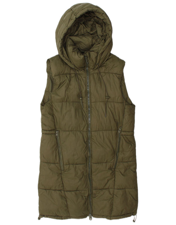 Colete acolchoado com capuz grande Zara para mulher UK 6 XS verde poliéster
