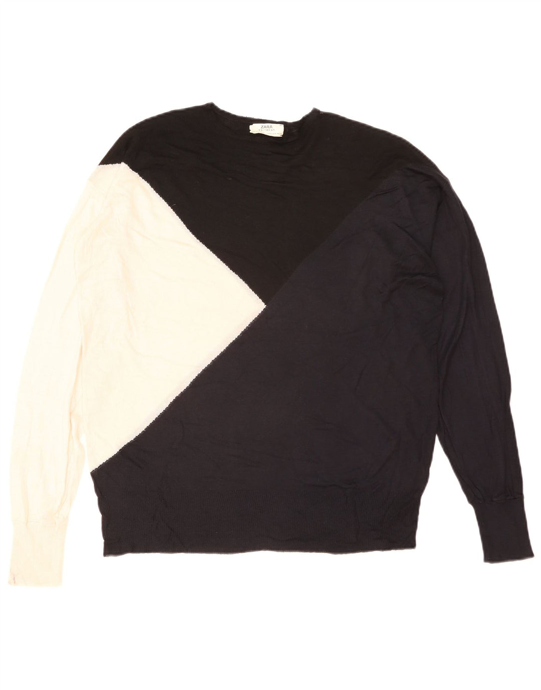Suéter feminino Zara com gola canoa UK 14 bloco colorido médio multicolorido