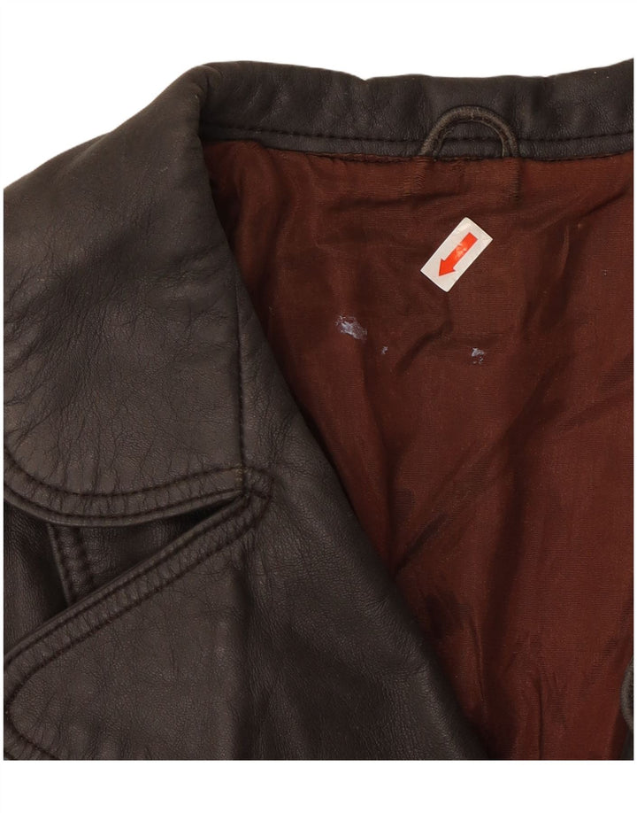 Casaco de couro feminino VINTAGE UK 14 marrom médio