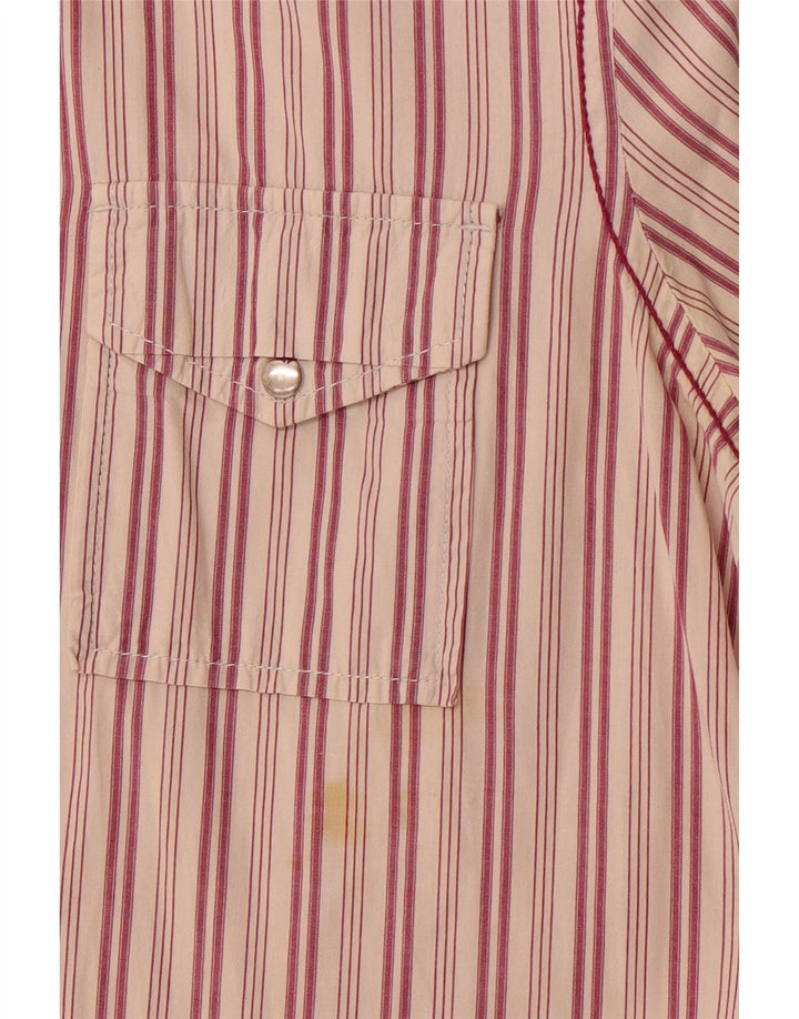 Diesel Camisa masculina de manga curta de algodão listrado vermelho médio