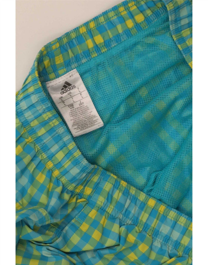 Adidas Mens Natação Shorts Grande Azul Gingham Poliéster