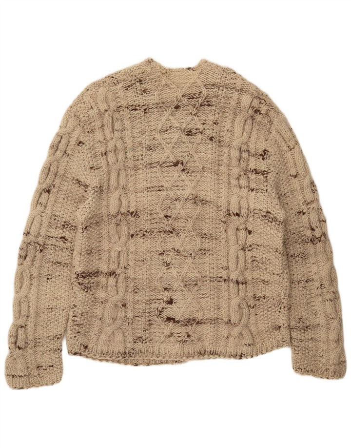 Suéter cardigã masculino vintage grande bege manchado
