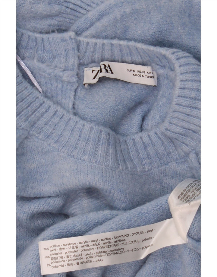Suéter feminino ZARA com gola redonda grande e gola redonda, tamanho 10, azul pequeno