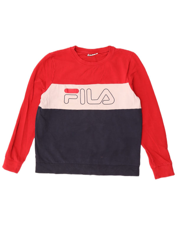 Fila moletom gráfico feminino jumper UK 16 grande bloco colorido multicolorido