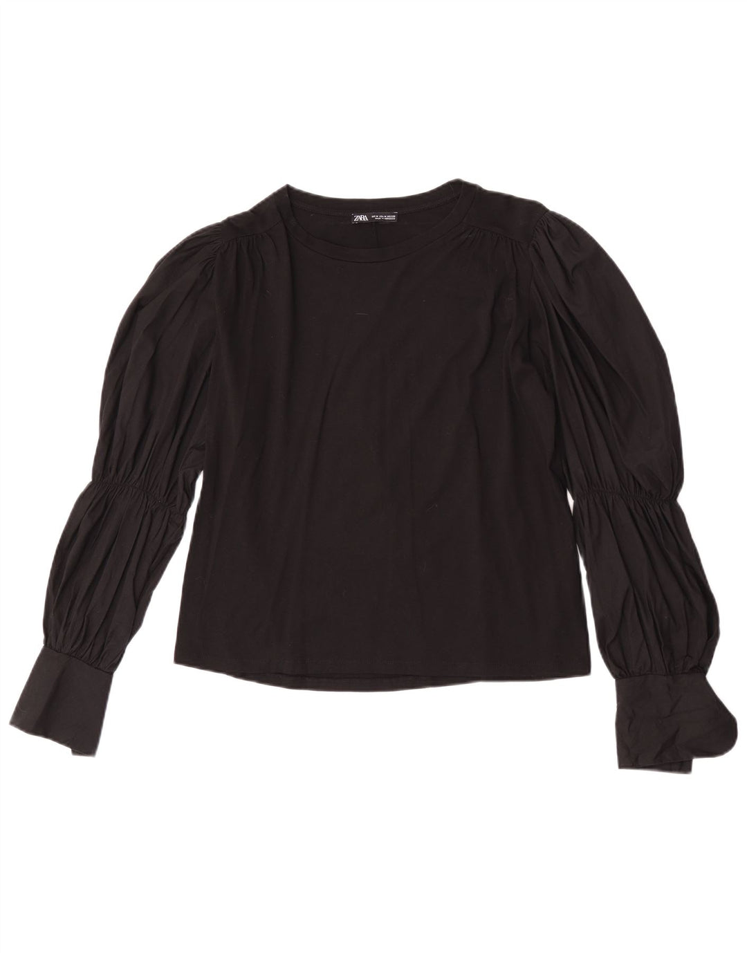 Blusa feminina de manga comprida Zara UK 14 algodão preto médio
