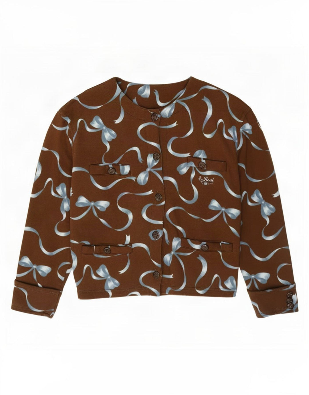 Cardigan feminino vintage com padrão abstrato IT 42 algodão marrom médio