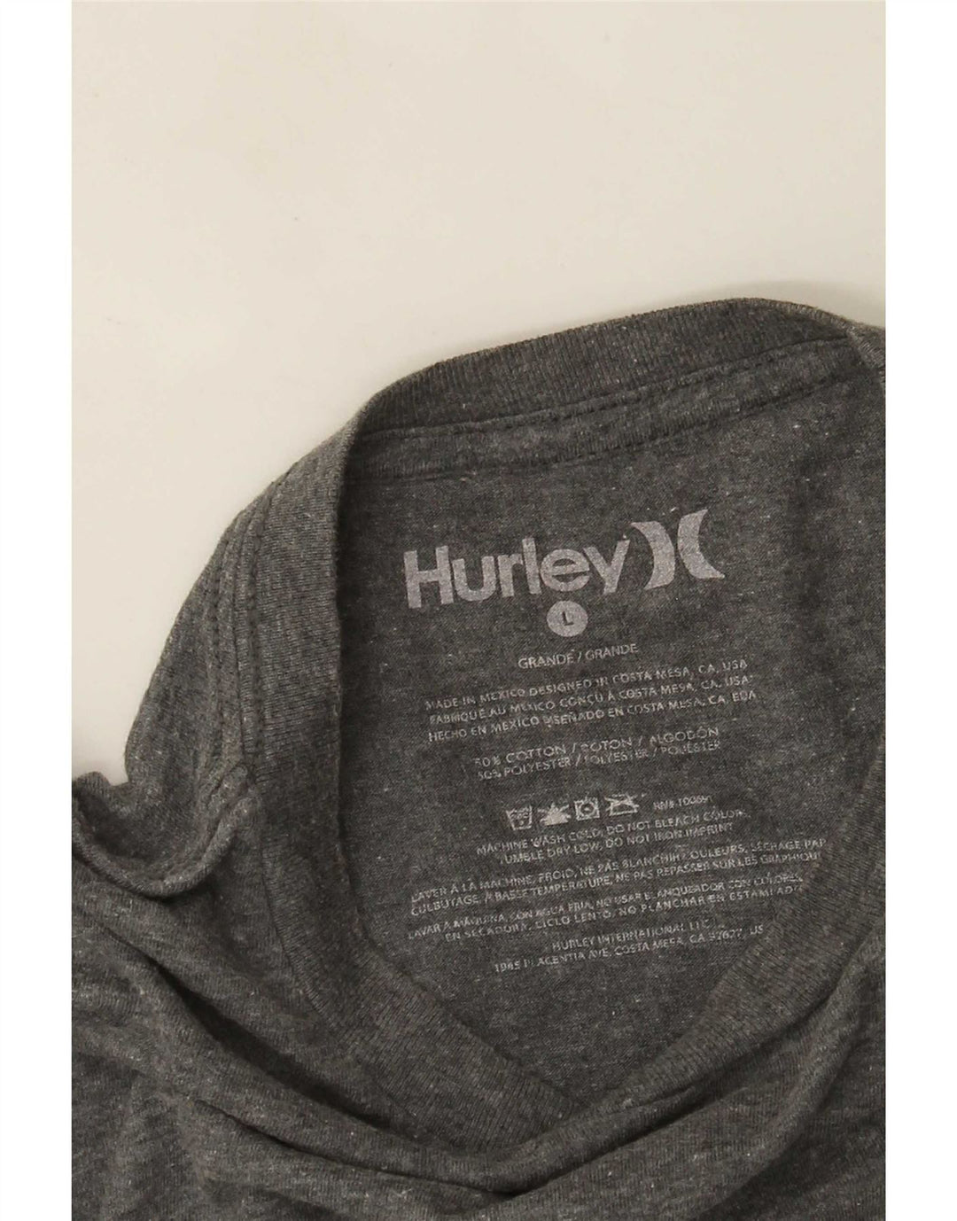 Hurley Camiseta masculina gráfica manga comprida grande algodão manchado cinza