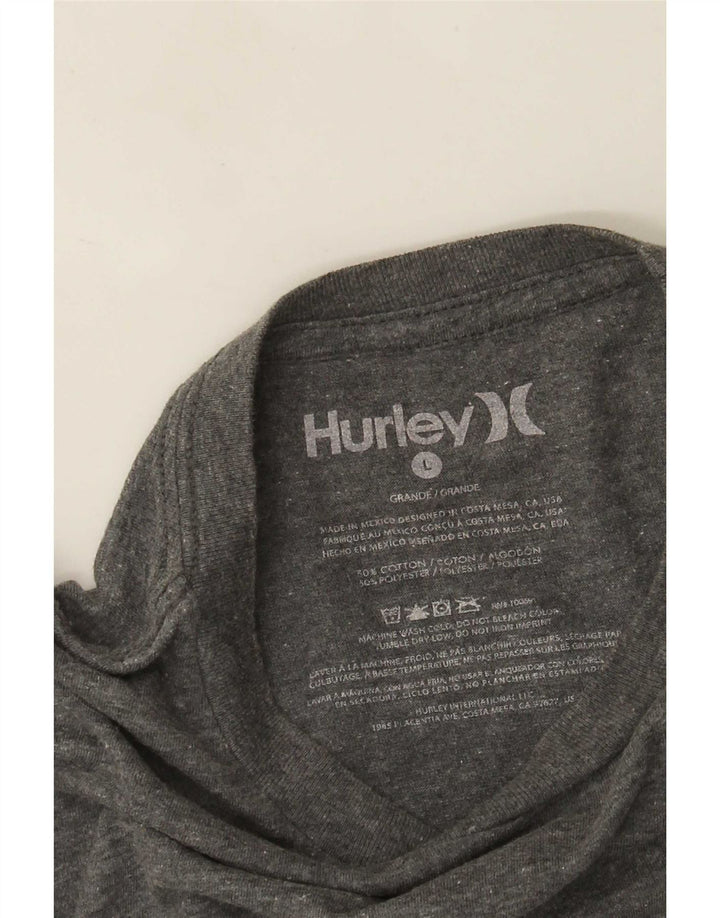 Hurley Camiseta masculina gráfica manga comprida grande algodão manchado cinza