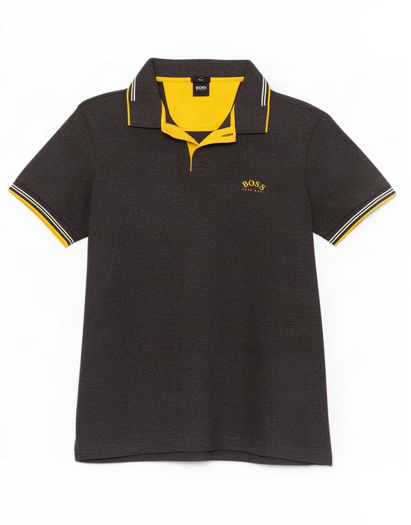 Camisa polo masculina Hugo Boss Slim Fit grande algodão listrado cinza