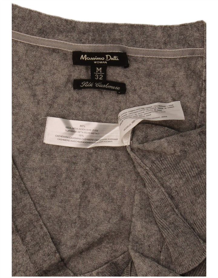 Suéter feminino Massimo Dutti com decote em V Reino Unido 12 seda cinza médio