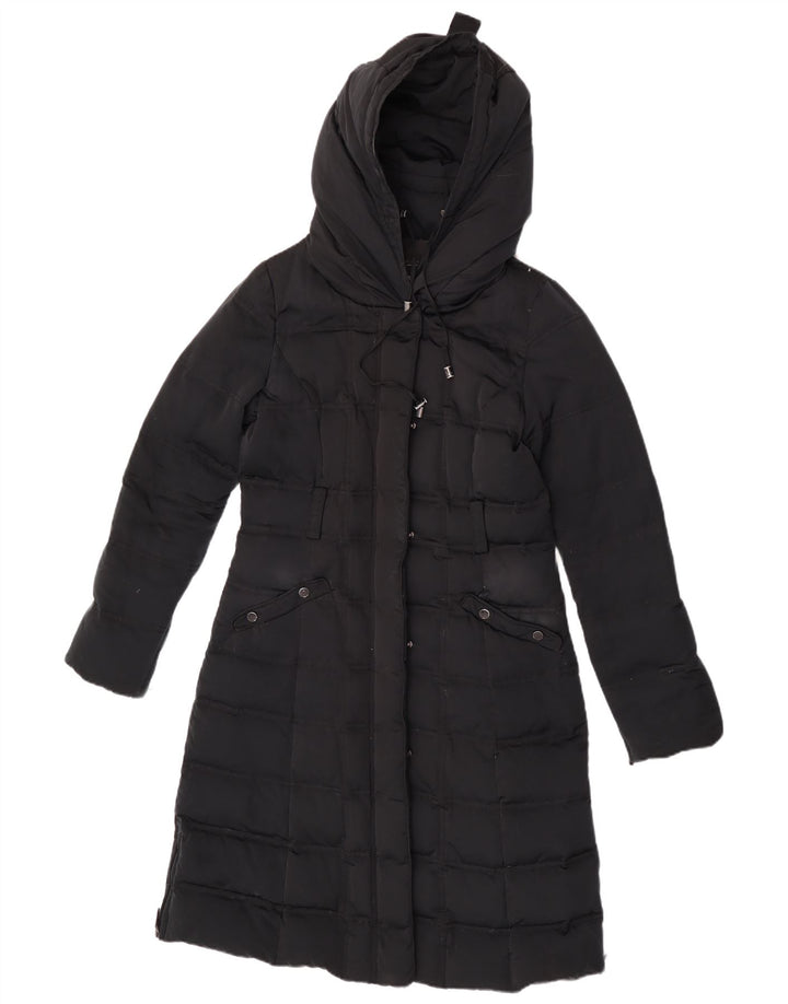Casaco acolchoado com capuz feminino Zara UK 12 médio preto nylon