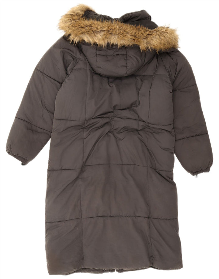 Zara Womens Hooded Oversized acolchoado casaco UK 6 XS poliéster cinza