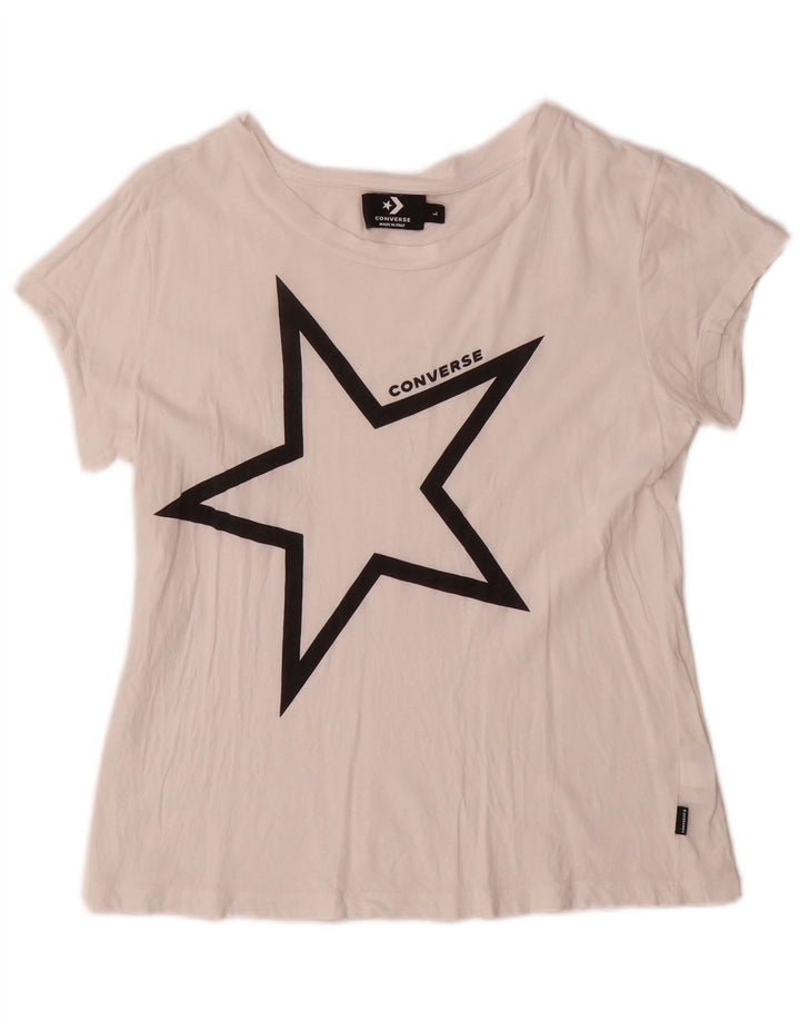 Camiseta feminina Converse com estampa gráfica UK 14 grande algodão branco
