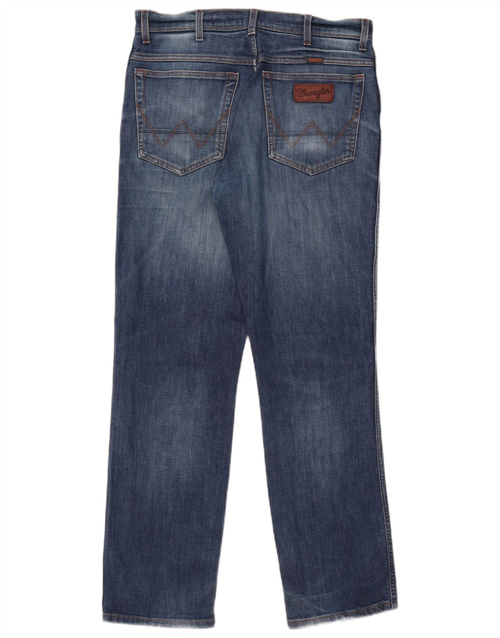 Wrangler Mens Straight Jeans W33 L32 Azul Algodão