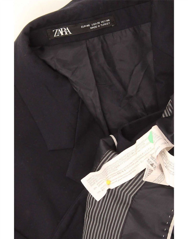 Zara Jaqueta Blazer Masculina de 2 Botões UE 46 Pequeno Poliéster Azul Marinho