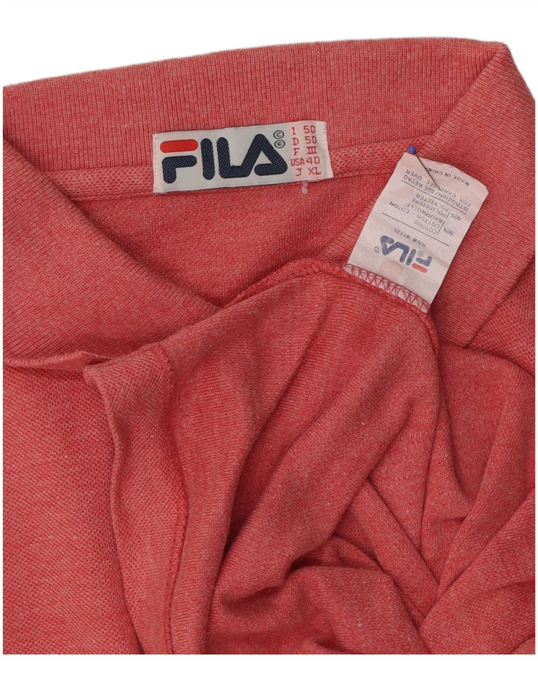 Camisa polo masculina Fila IT 50 algodão manchado vermelho médio