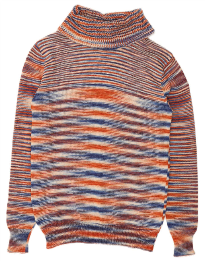 Suéter feminino VINTAGE com gola redonda Reino Unido 10 pequeno listrado multicolorido