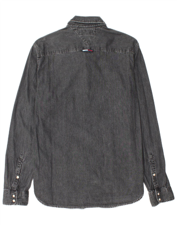 Camisa jeans masculina Tommy Hilfiger Regular Fit pequena algodão cinza