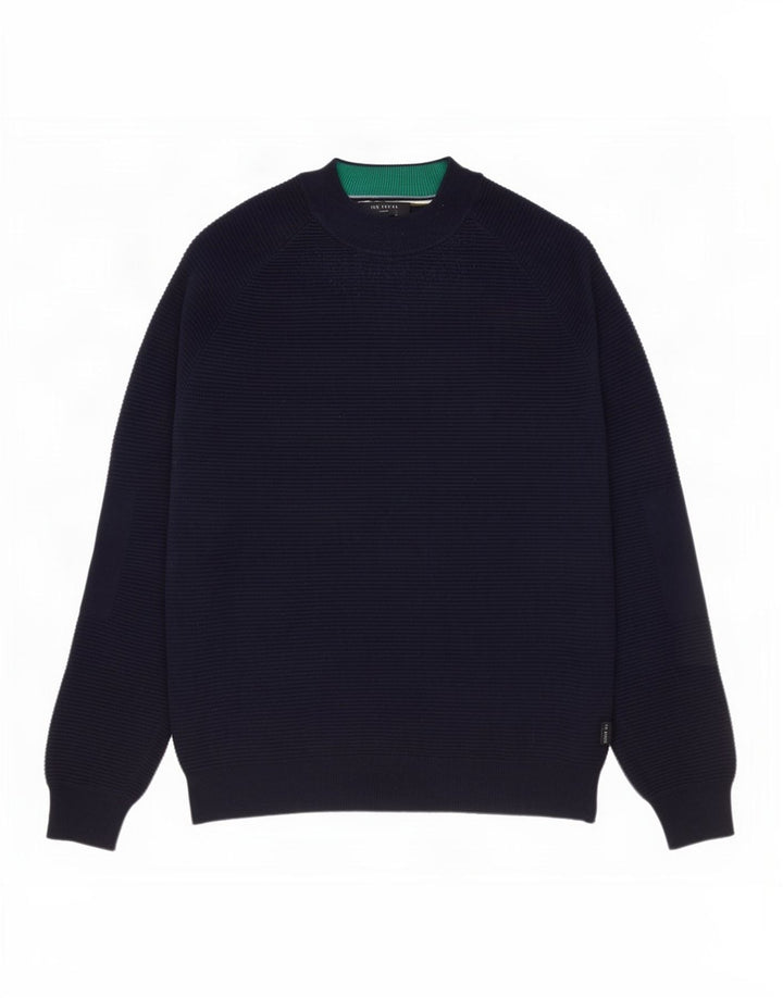 Suéter masculino Ted Baker com gola tartaruga, tamanho 3, algodão azul marinho médio