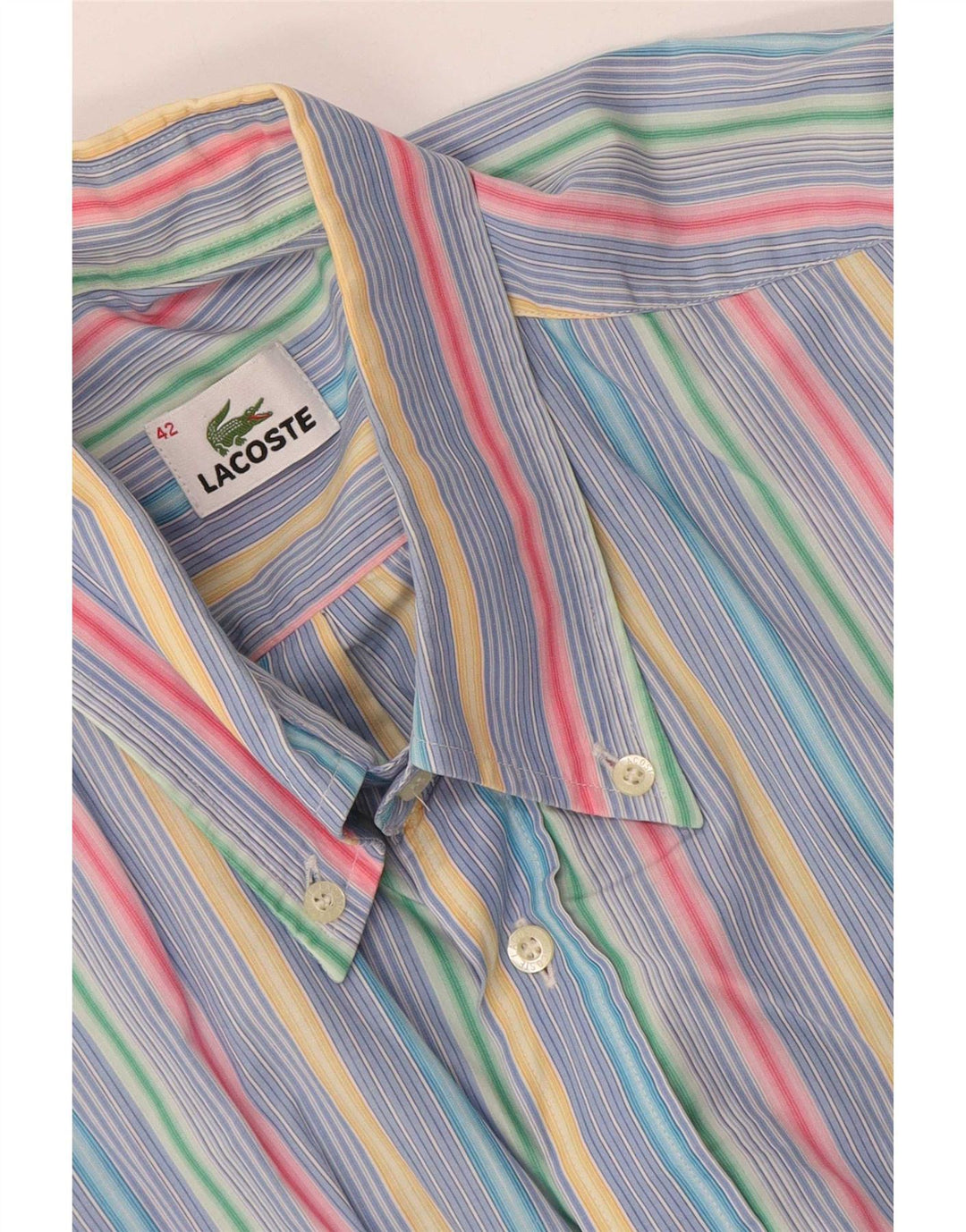 Lacoste Camisa masculina de manga curta tamanho 42 grande listrado multicolorido